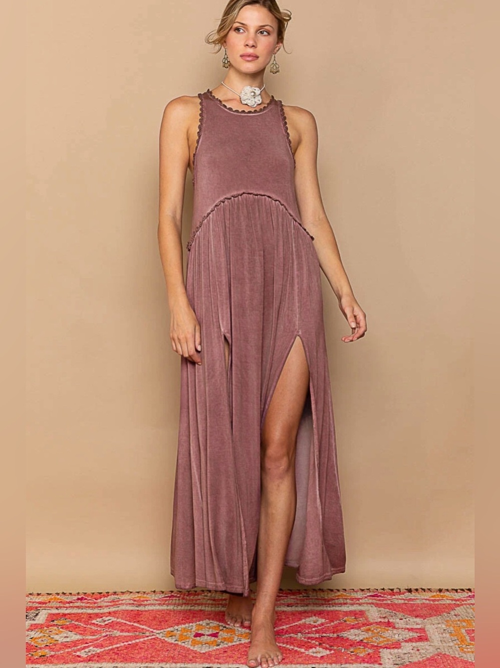 Baby Doll Side Slit Cut Out Maxi Dress - POL